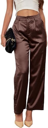 heipeiwa Women's Wide Leg Wedding Party Satin Casual Dress Nightout Pants Long Trouser | Amazon (US)