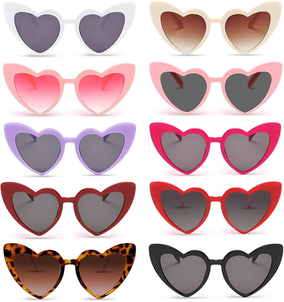 Matcheck 10 Pack Heart Shaped Sunglasses Womens Cat Eye Heart Glasses Bachelorette Party Favors W... | Amazon (US)