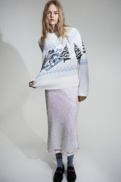 Jacquard-knit Sweater - Cream/Mickey Mouse - Ladies | H&M US | H&M (US + CA)