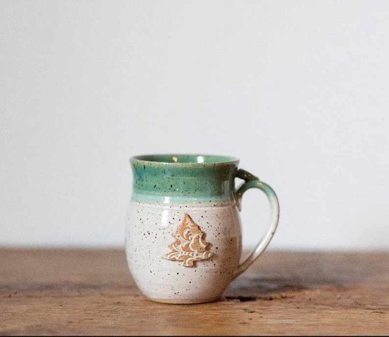 Winter coffee mug with small tree decoration.hot chocolate cup. | Etsy (US)