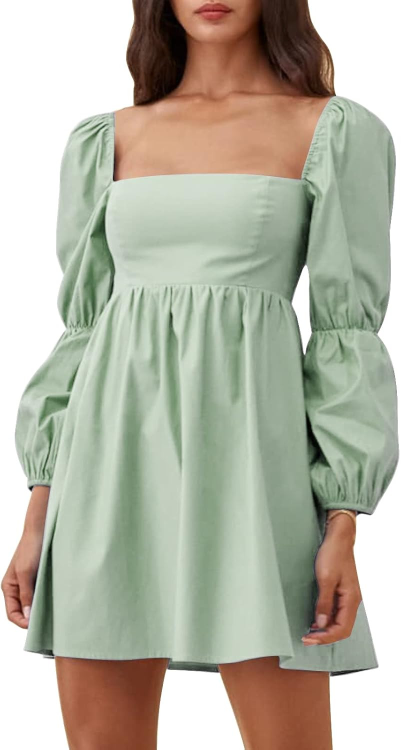 EXLURA Women Puff Long Sleeve Mini Dresses Fall Casual A Line Short Dress | Amazon (US)