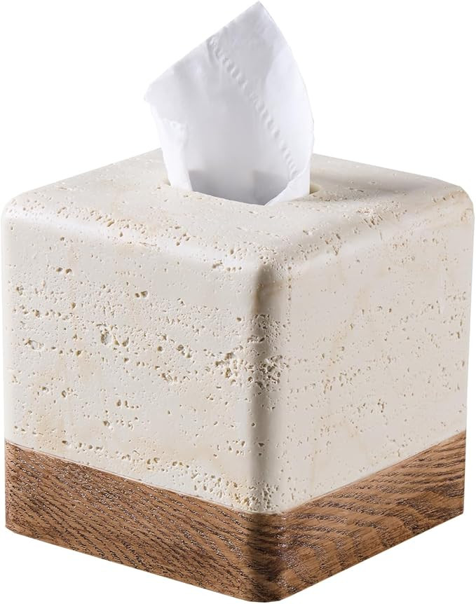 Natural Travertine Match Wooden Square Tissue Box Cover Decorative,Resin Heavy Sturdy Tissue Box ... | Amazon (US)