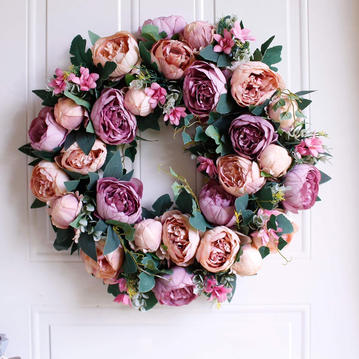 Wreath - 20”, Peony: Large Rustic Farmhouse Decorative Artificial Flower Wreath, Faux Floral Wr... | Amazon (US)