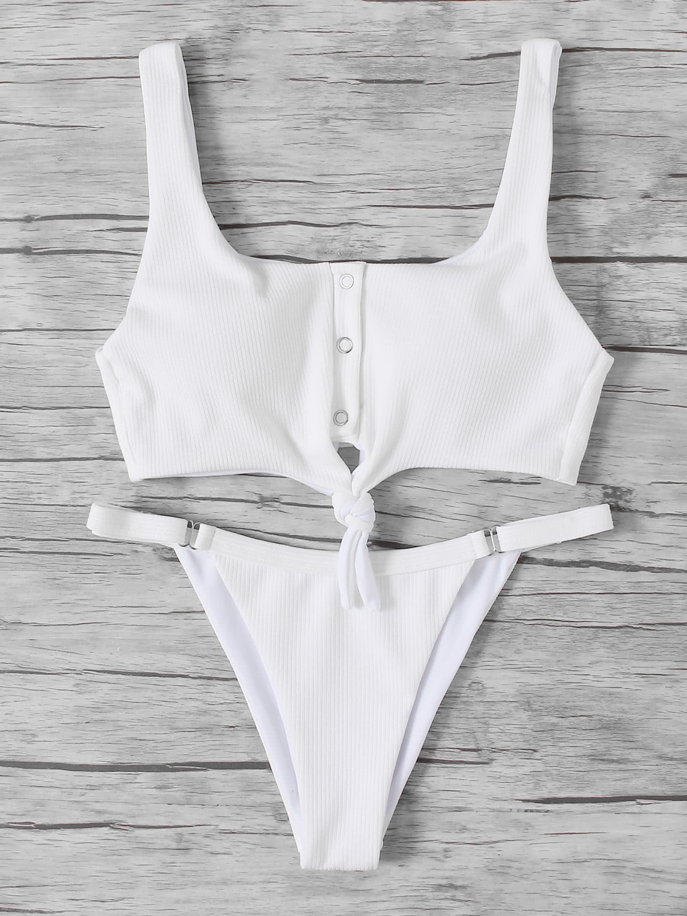 Knot Front Ribbed Bikini Set | SHEIN