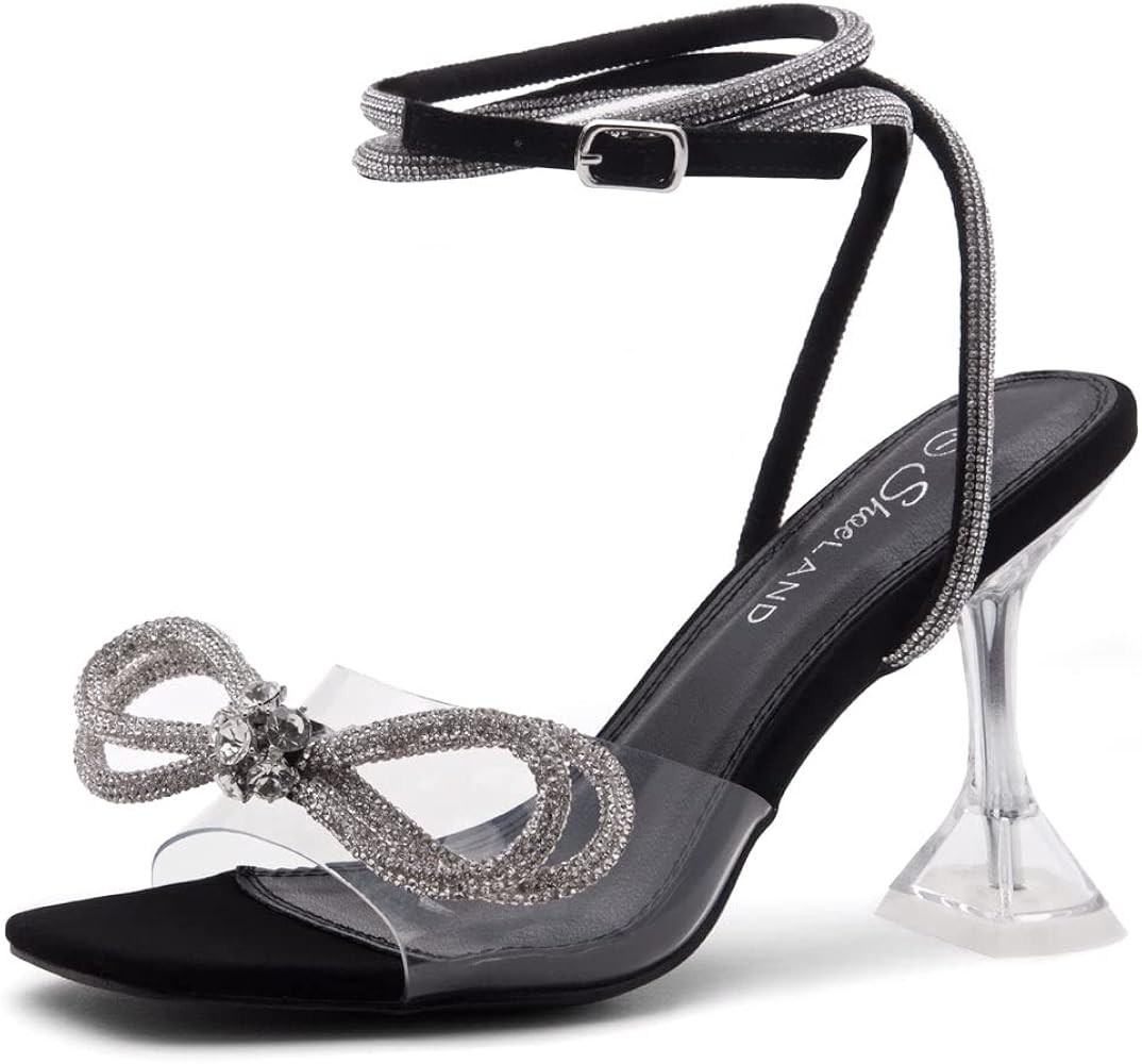 Shoe Land SL-NAOMI Women's Open Toe Open Back Stiletto Heel Dress Shoes Perspex Vamp With Bow San... | Amazon (US)