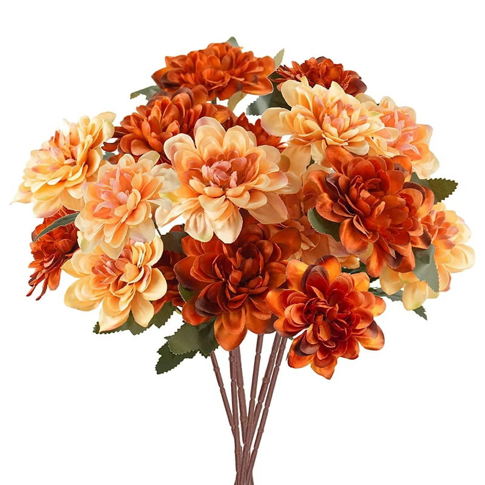 6Pcs Artificial Fall Flowers, 18 Heads Silk Fake Mums Flowers Faux Chrysanthemum Orange for Home ... | Walmart (US)