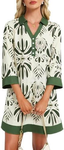 Women's Floral Mini Dresses Long Sleeve Button V Neck Short Dress Casual Printed Shift Dress with... | Amazon (US)