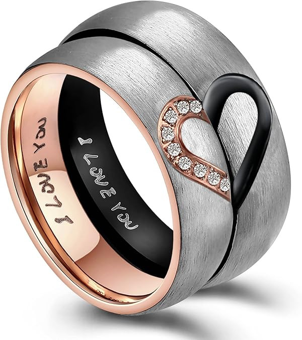 ANAZOZ His & Hers Real Love Heart Promise Ring Stainless Steel Couples Wedding Engagement Bands T... | Amazon (US)