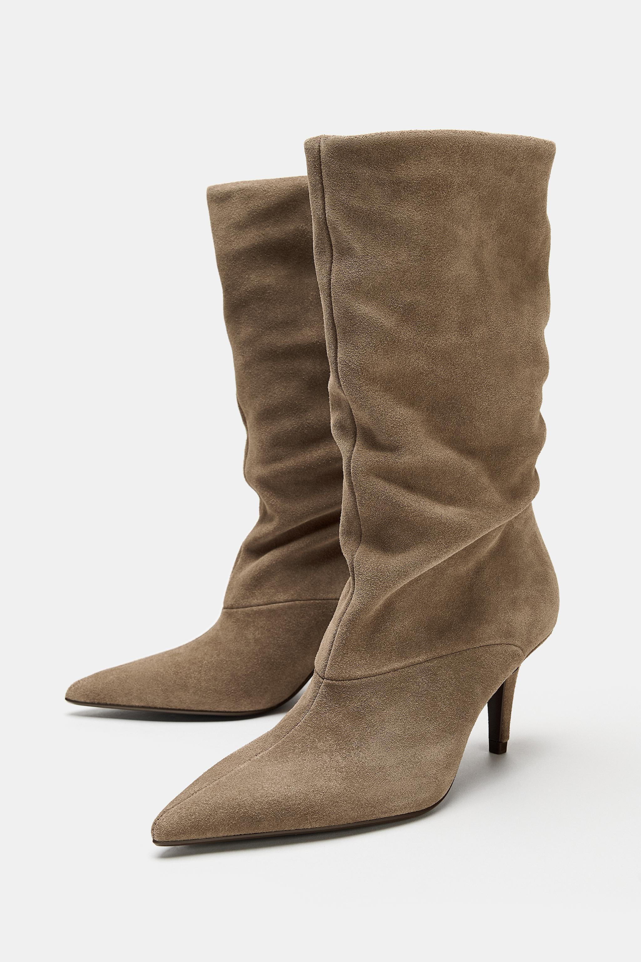 SUEDE GATHERED HEELED BOOTS | Zara US