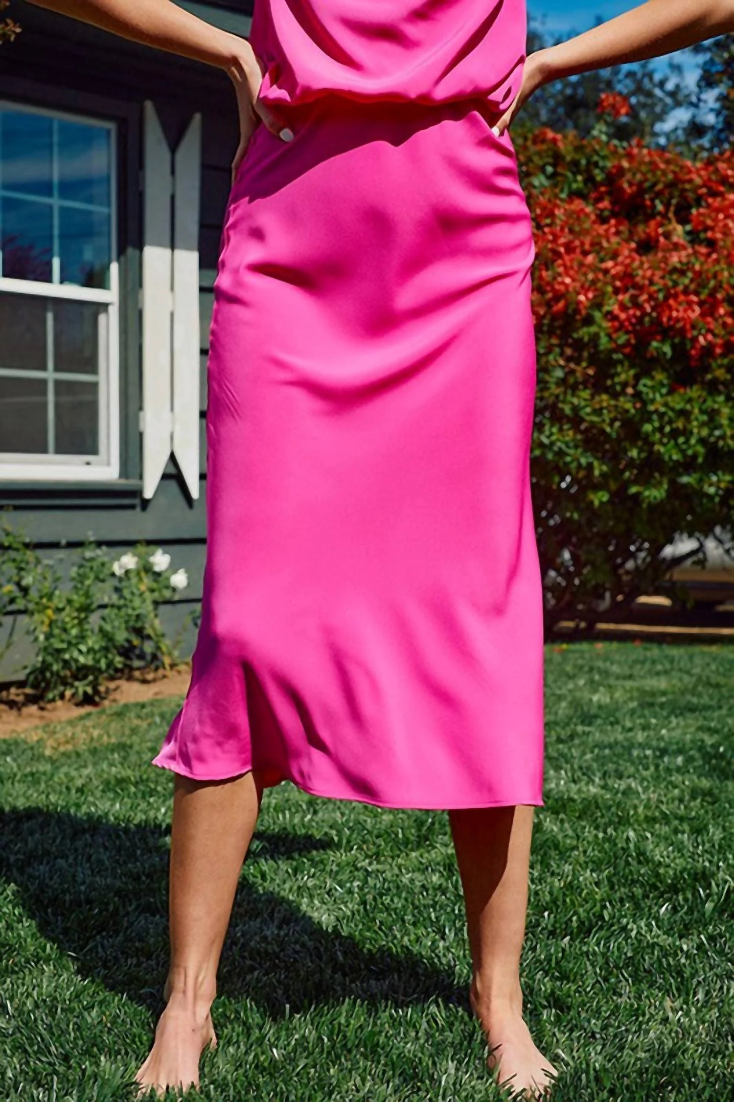 Satin Pencil Skirt In Pink | Shop Simon