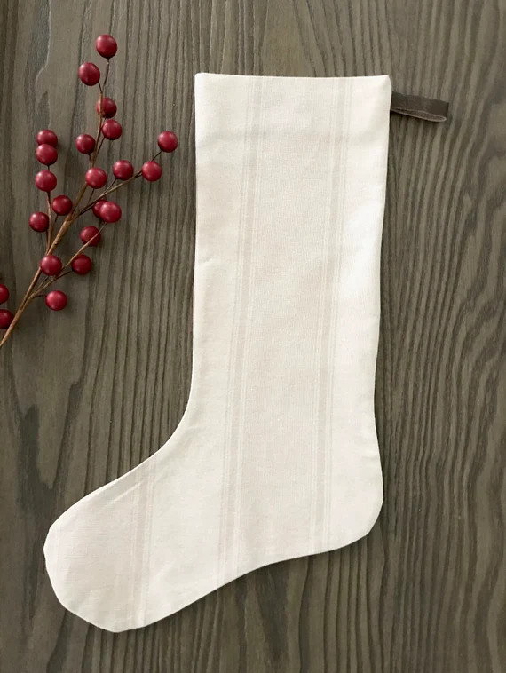 Warm Neutral Christmas Stocking , White Christmas Stocking, Linen Christmas Stocking, Stripe Chri... | Etsy (US)