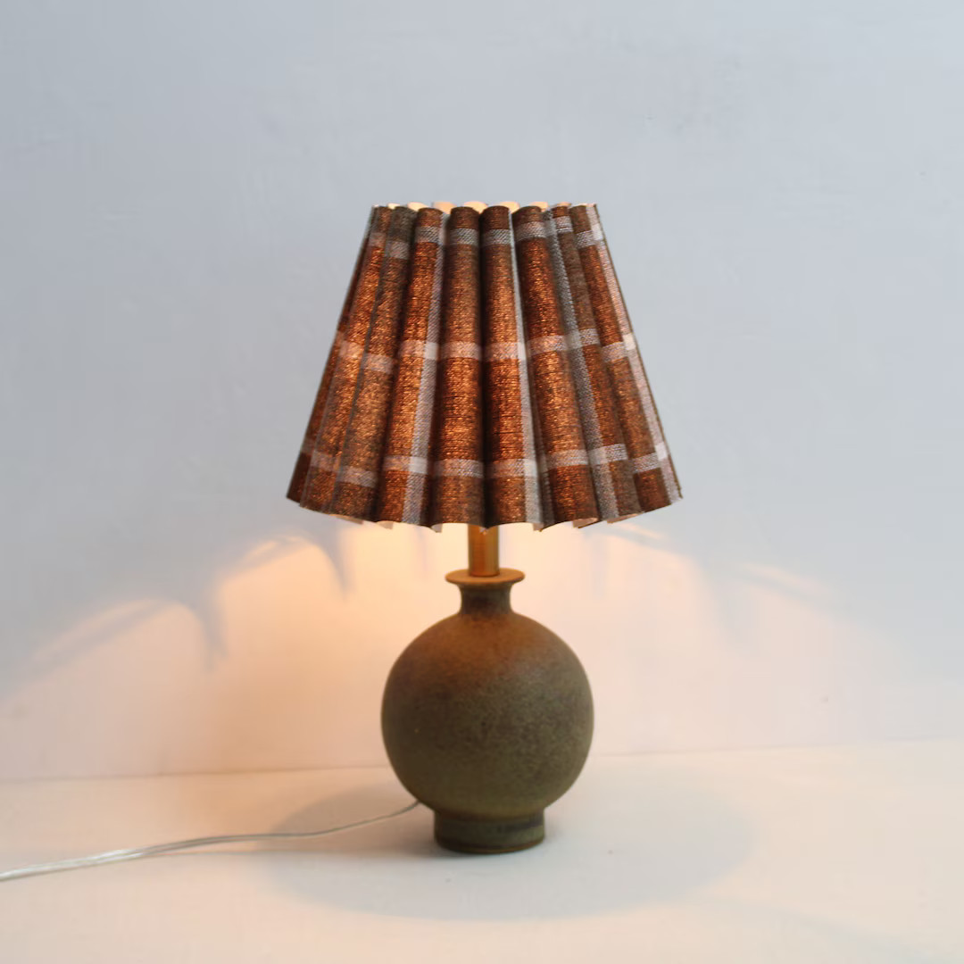 Duzy Handmade Brown Plaid Fabric and Ceramic Base Lamp for Home Decor-87, 110-240v/50-60hz, - Ets... | Etsy (US)