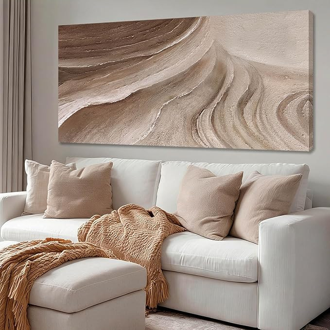 MLART99 Modern Abstract Beige and Brown Canvas Wall Art Textured Minimalist Line Painting Wave-In... | Amazon (US)