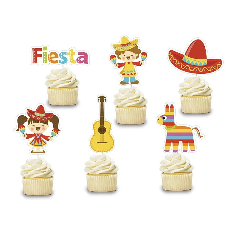 Mexican Cupcake Toppers 12 pcs, Fiesta Cake Picks Party Supplies, Day of the Dead Celebration, Bi... | Walmart (US)