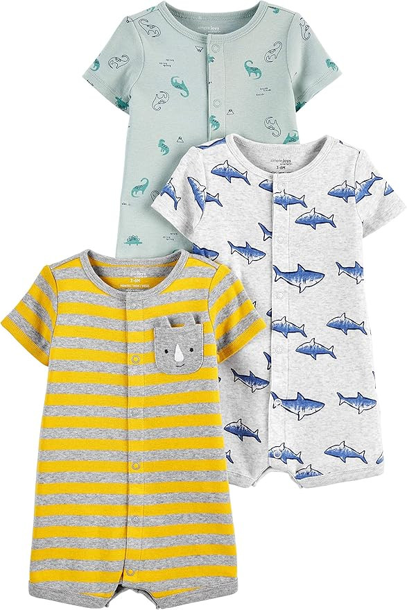 Simple Joys by Carter's Baby Boys' Snap-Up Rompers, Pack of 3 | Amazon (US)
