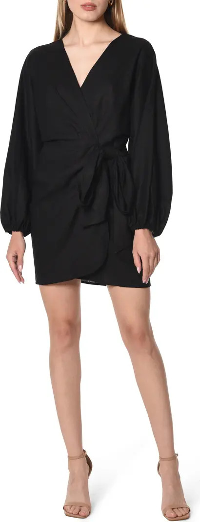 Amour Long Sleeve Linen Blend Wrap Dress | Nordstrom