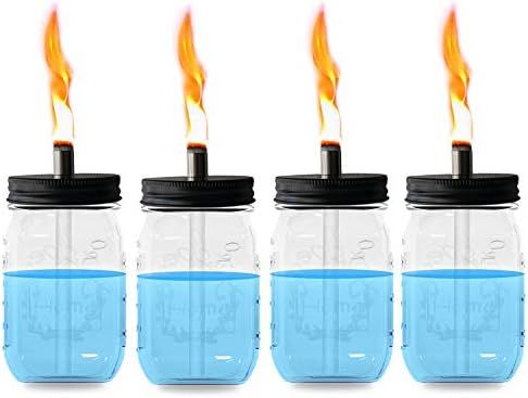 Aikeve Mason Jar Tabletop Torch Set,4 Pack Glass Jar,Black Lid with Fire Protect Tube,Long Life F... | Amazon (US)