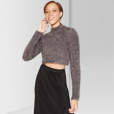 Women's Fuzzy Crop Mockneck Sweater - Wild Fable™ | Target