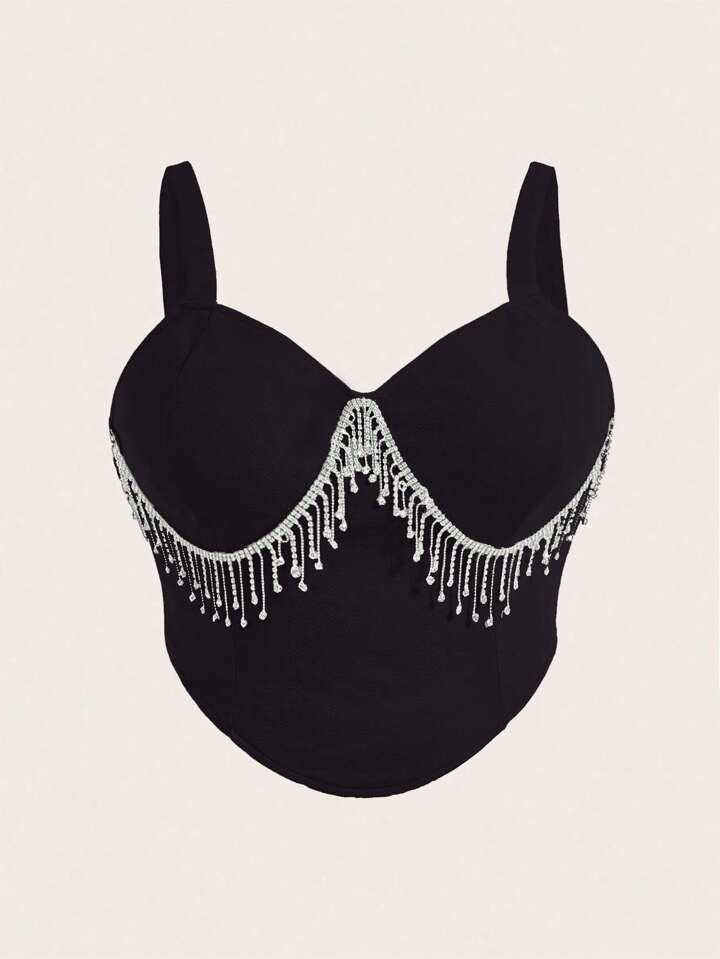 SHEIN BAE Plus Rhinestone Fringe Trim Cami Top | SHEIN