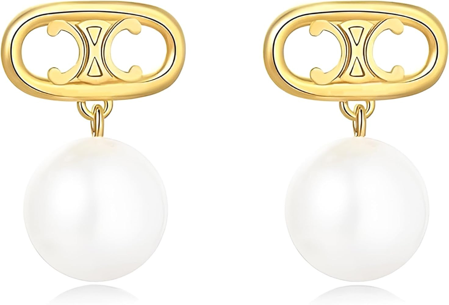 Luxurious 18K Gold Pearl Earrings For Women - Hypoallergenic 925 Silver Studs, Fashionable and El... | Amazon (US)