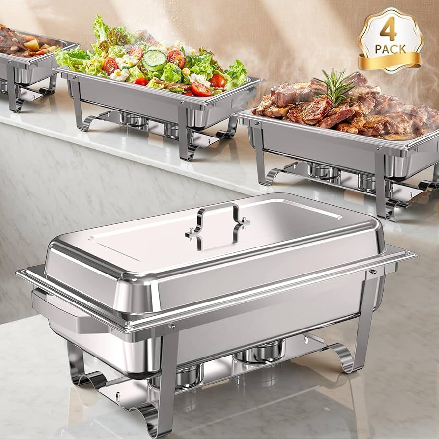 Chafing Dishes for Buffet 4 Pack, 11QT [Large Size and Sturdy] Stainless Steel Food Warmers for P... | Amazon (US)