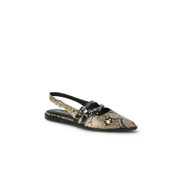 No Boundaries Women's Faux Leather Strappy Moto Flats | Walmart (US)