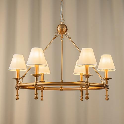 ALOADECOR 6 Lights W34 Vintage Copper and White Pleated Fabric Chandeliers for Dining Room Mid Century Modern Large Round Chandeliers for Classic Living Room | Amazon (US)