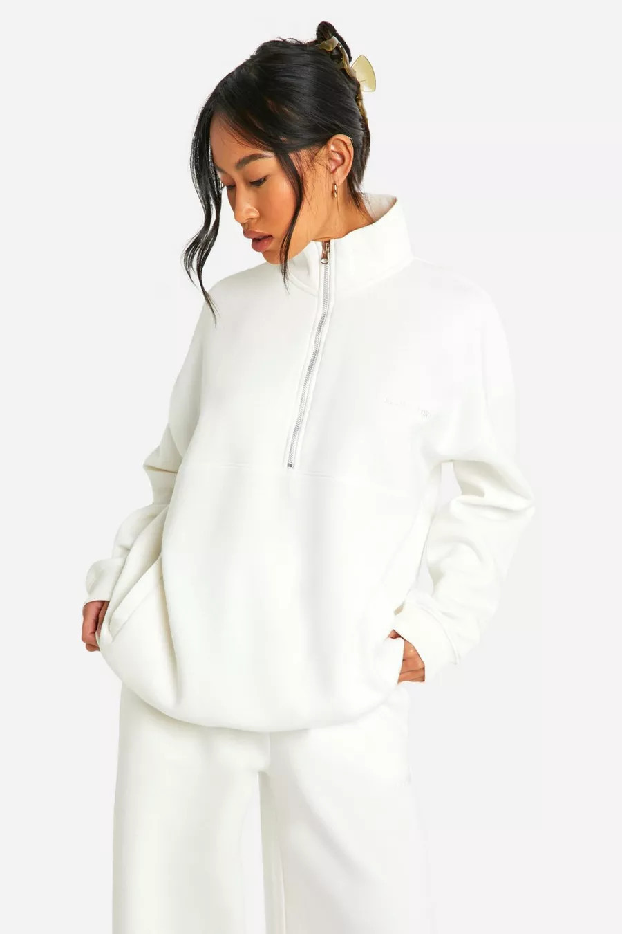 Dsgn Studio Embroidered Half Zip Oversized Sweatshirt | Boohoo.com (UK & IE)
