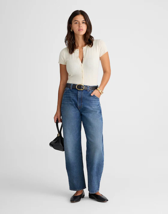 Cotton-Blend Pointelle Short-Sleeve Cardigan | Madewell