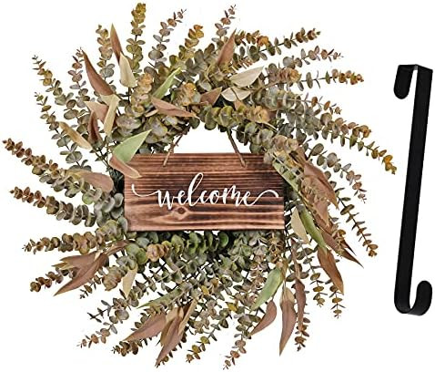 Amazon.com: Wreath Welcome Sign for Front Door - 26” Fall Decor for Home Eucalyptus with Hanger... | Amazon (US)