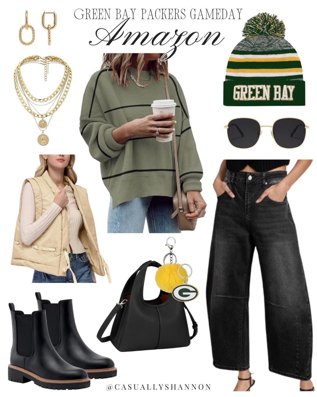 Going down the whole list of NFL teams to bring you cute and trendy game days outfits for each one! And now a moment for the Greenbay Packers ❤️ 

football tailgating | tailgating outfit | amazon fashion | romper one piece | women’s summer sandals | purse | sunglasses | amazon jewelry | purse scarf | beanie | puffer vest | casual outfit style | cute and comfy | womens ankle boots | womens sweater | black barrel jeans | womens fall shoes | #LTKautumn #LTKAmazonFashion #LTKGameDay #LTKAmazon #LTKFashion

#LTKFindsUnder50 #LTKStyleTip #LTKSeasonal