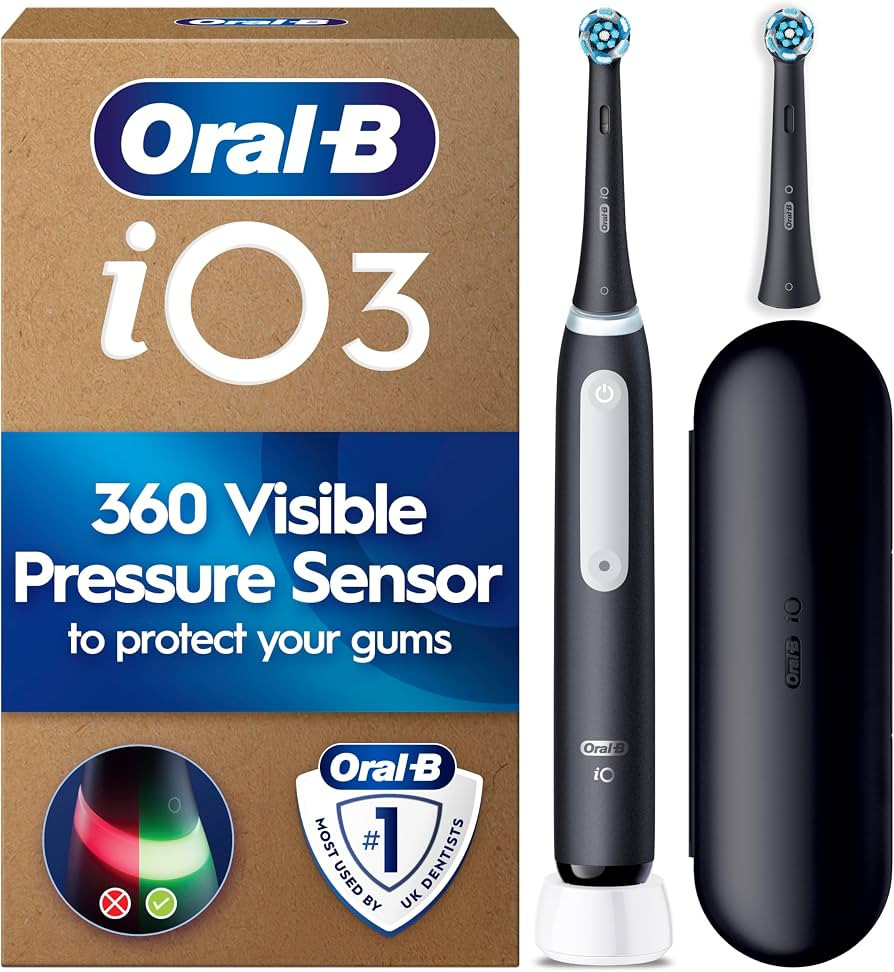 Oral-B iO3 Electric Toothbrush, Black, with Travel Case and Spare Head | Amazon (UK)