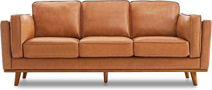 Valencia Artisan Full Leather Sofa 88” - Pure Full Italian Nappa Leather Couch, Solid Wood Acce... | Amazon (US)