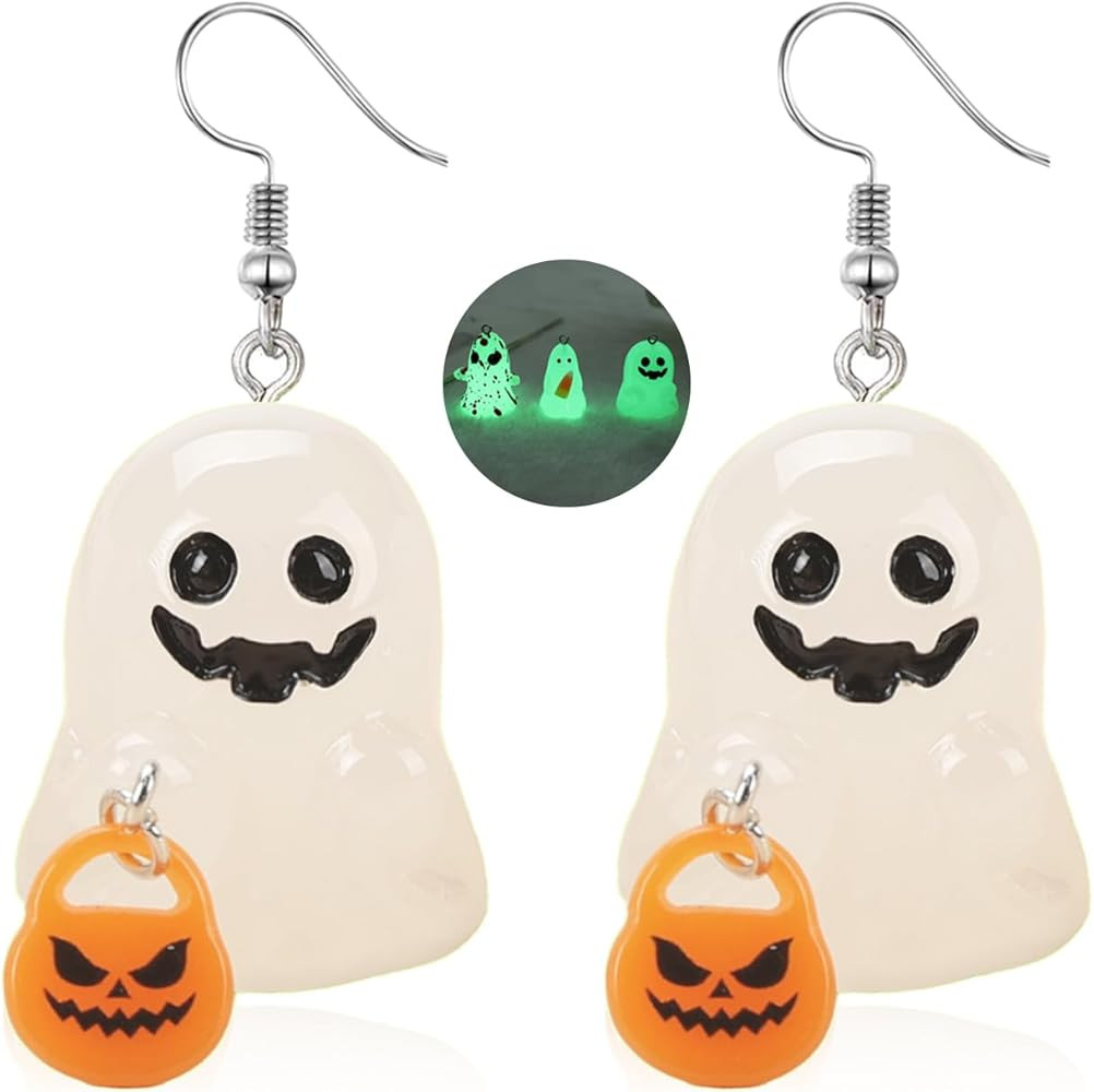 Halloween Ghost Earrings for Women Pumpkin Corn Skull Tiny Glow In The Dark Spooky Charm Pendant ... | Amazon (US)