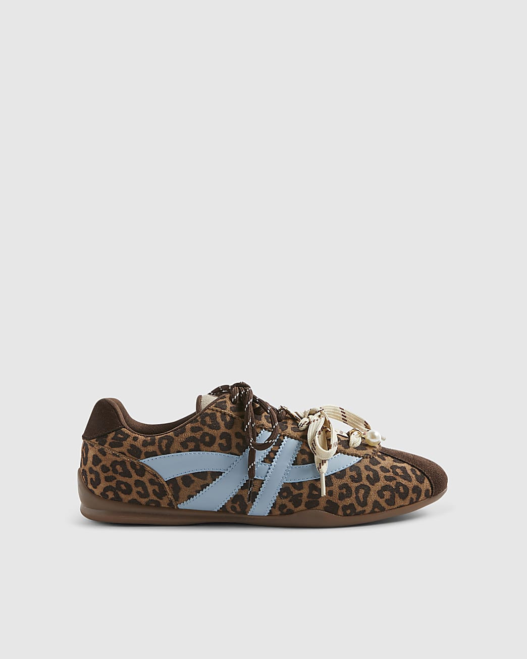 Brown Leopard Print Slim Double Lace Trainers | River Island UK & IE