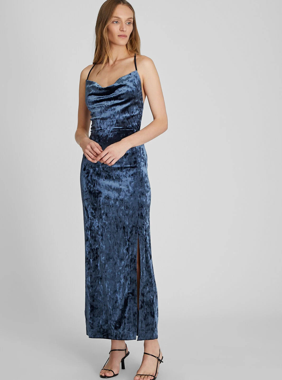 Club Monaco Velvet Cowl Neck Dress - Navy | Club Monaco (Global)