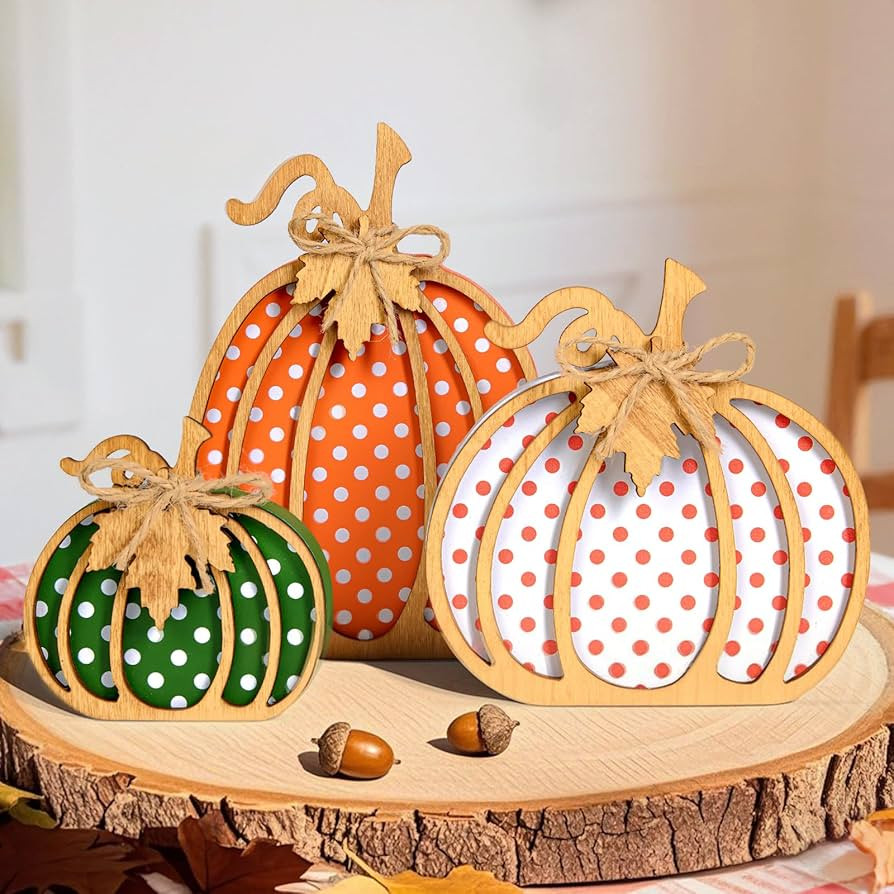 Fall Decorations for Home, 3-Piece Wooden Pumpkin Fall Decor, Autumn Thanksgiving Decorations for... | Amazon (US)