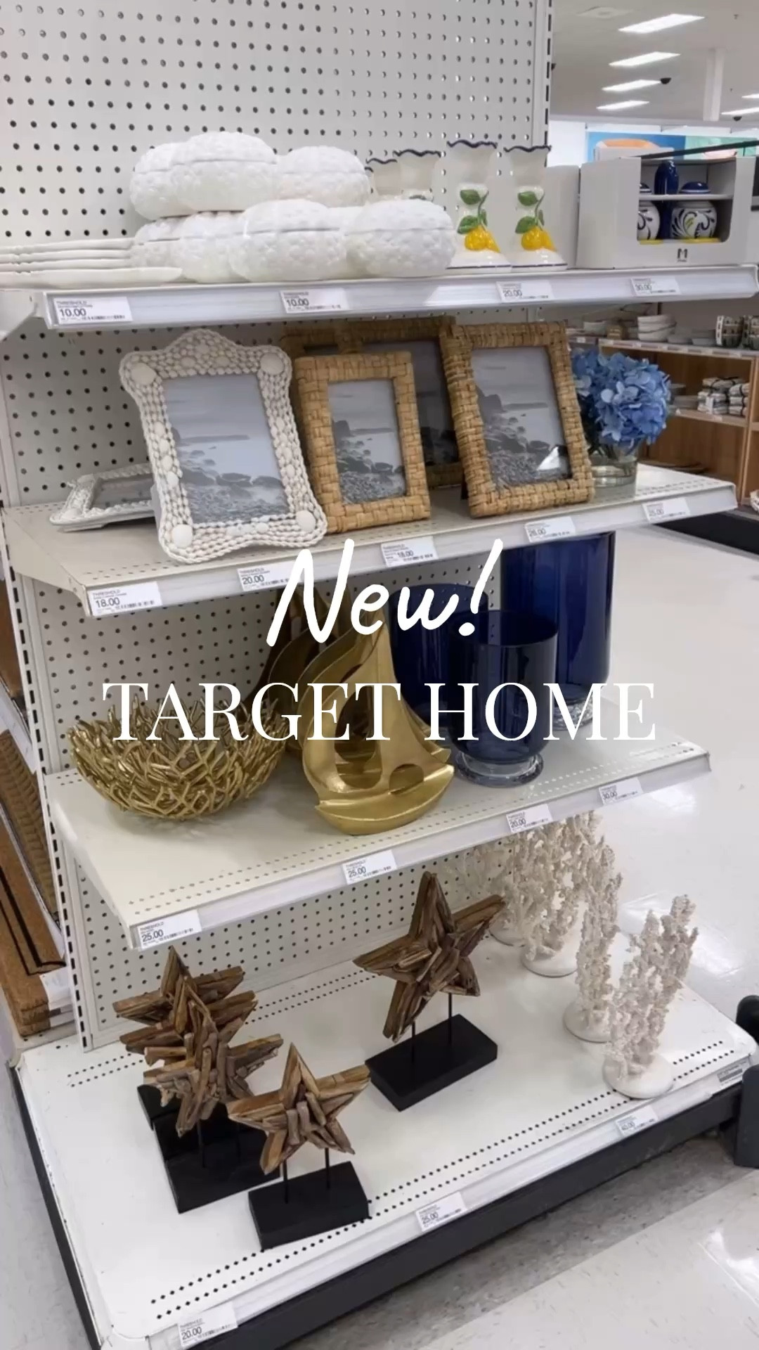 New Target home finds giving that coastal vibe with blue and white, seashells, natural textures, driftwood, coral decor, blue hydrangeas and more. #targethome 

#LTKHome