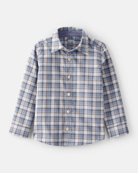 Toddler Boy Plaid Cotton Long-Sleeve Button-Down Shirt - Blue | Carter's Inc