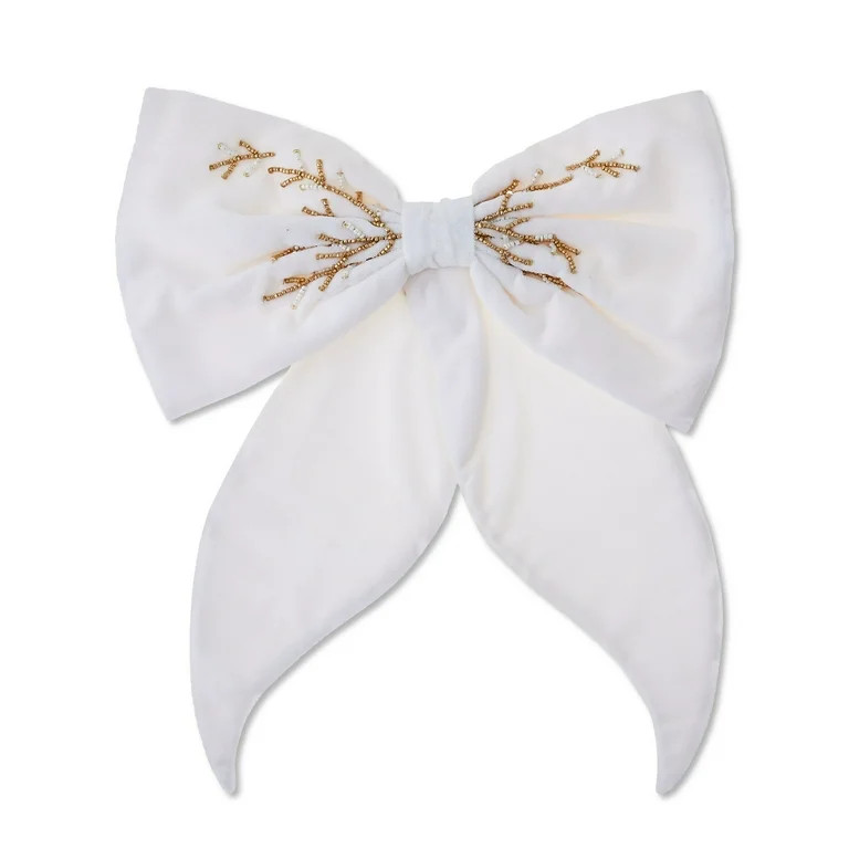 White Velvet Beaded Decorative Christmas Bow, 13", by My Texas House | Walmart (US)