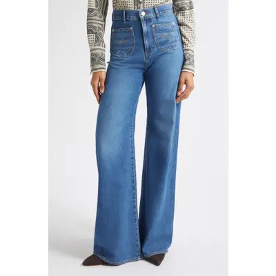 Veronica Beard Grant High Waist Western Stitch Wide Leg Jeans in Wanderer at Nordstrom, Size 25 | Nordstrom