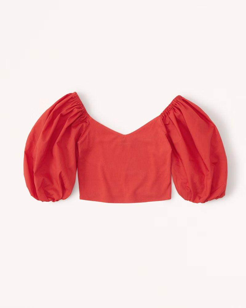 Puff Sleeve Mixed Fabric Top | Abercrombie & Fitch (US)