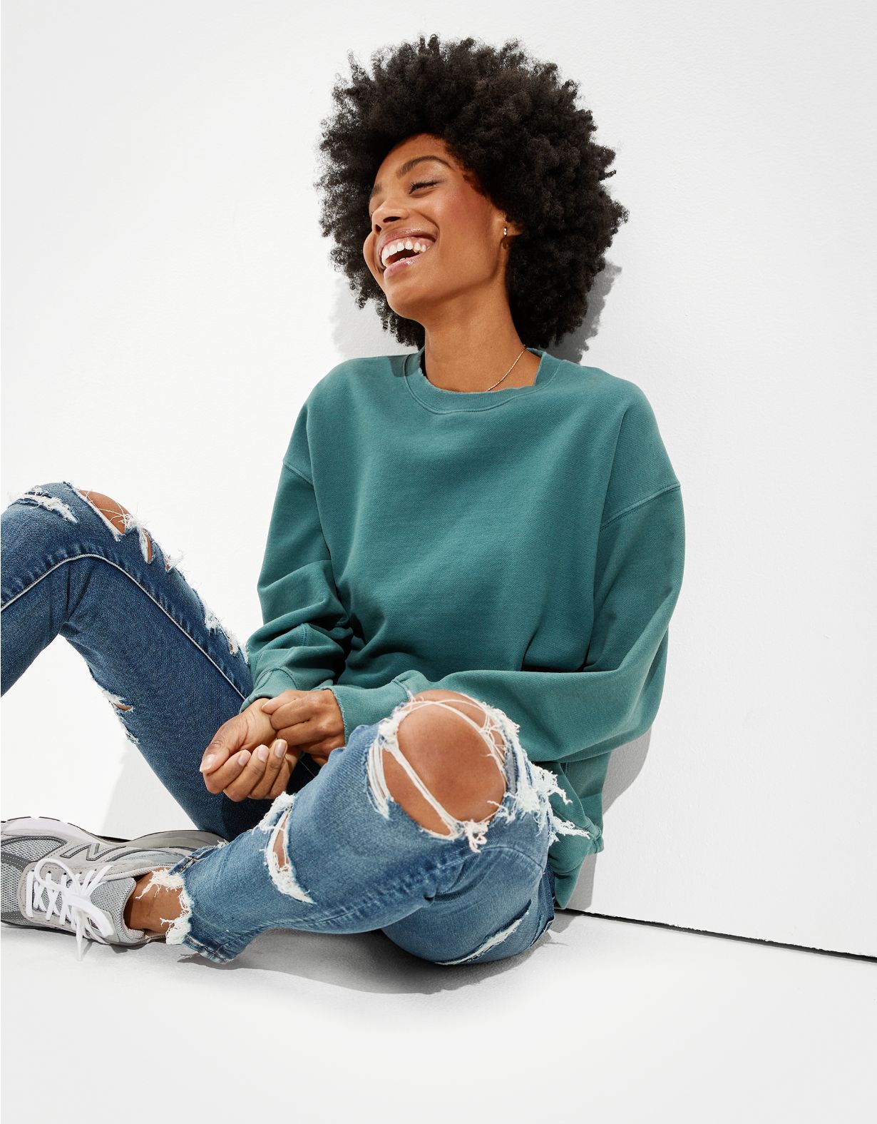 AE Fleece Oversized Vintage Crew Neck Sweatshirt | American Eagle Outfitters (US & CA)