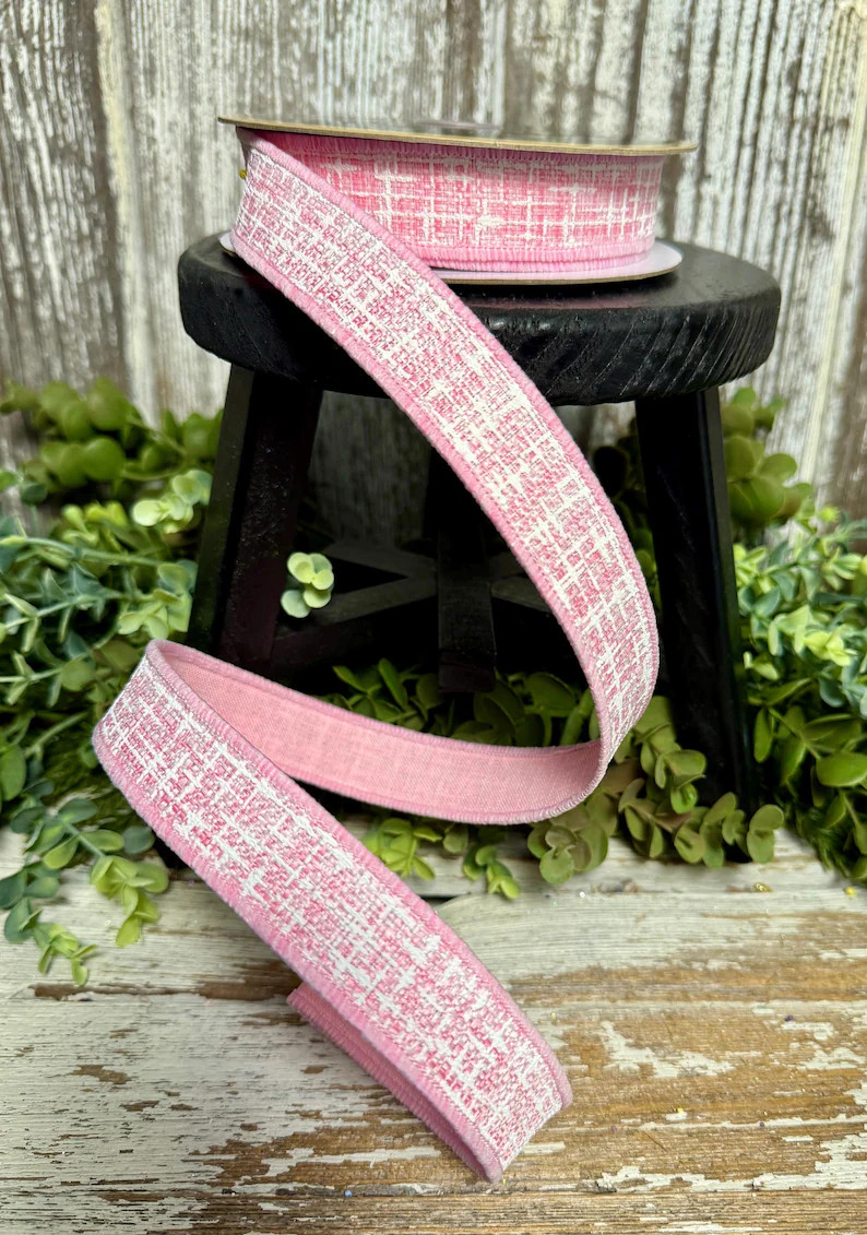 Knit Look Texture Fused Ribbon, 10 YD, Ribbon for Wreaths, Designer Ribbon, 7/8" Ribbon, Pink/whi... | Etsy (Global)