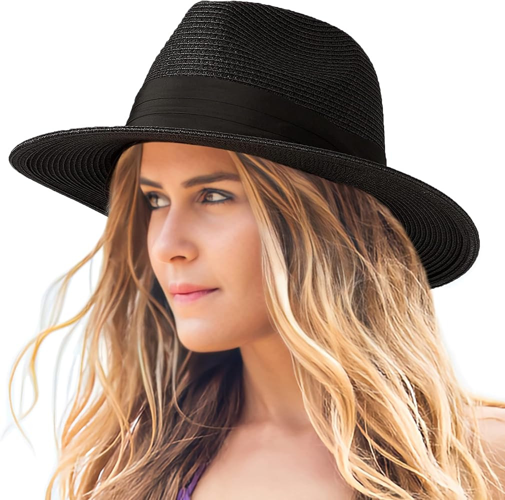 Panama Straw Hat for Women & Men, Foldable Summer Beach Sun Protection Hats, Adjustable Summer Ha... | Amazon (US)