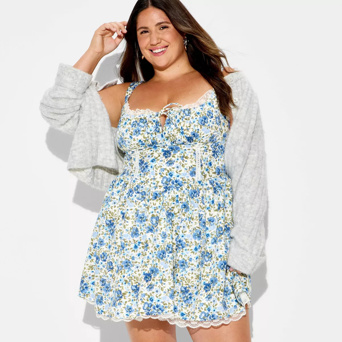 Women's Floral Corset Fit & Flare Mini Dress - Wild Fable™ Assorted Blues Floral 2X | Target