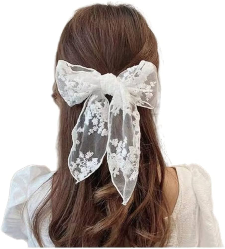 Large White Lace Hair Bow Clips for Women Cottagecore Hair Accessories Cute Tulle Bow Barrettes W... | Amazon (US)