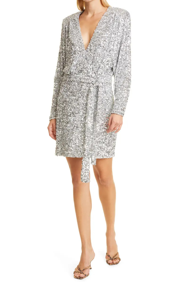 ROTATE Samantha Sequin Long Sleeve Wrap Dress | Nordstrom | Nordstrom
