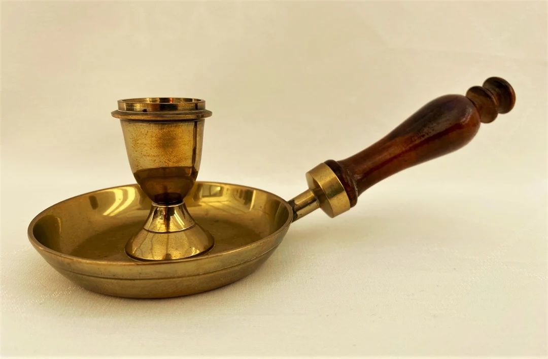 Vintage Brass Candleholder with Wooden Handle | Etsy (UK)