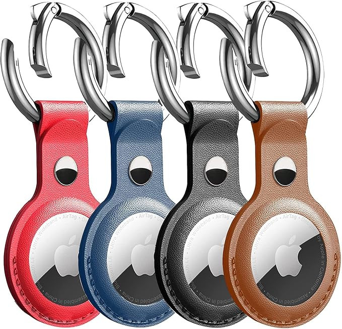 [4 Pack] Airtag Cases, Airtag Holder, Airtag Key Ring, Airtag Keychain, PU Leather Air Tag Holder... | Amazon (US)